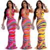 Women's Fashion Sleeveless V-Neck Backless Printed Maxi Dress