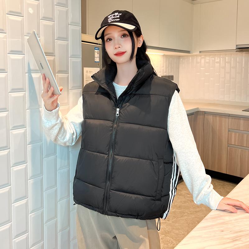 

Autumn and winter down cotton vest women s wear loose college style top vest vest jacket M чёрный