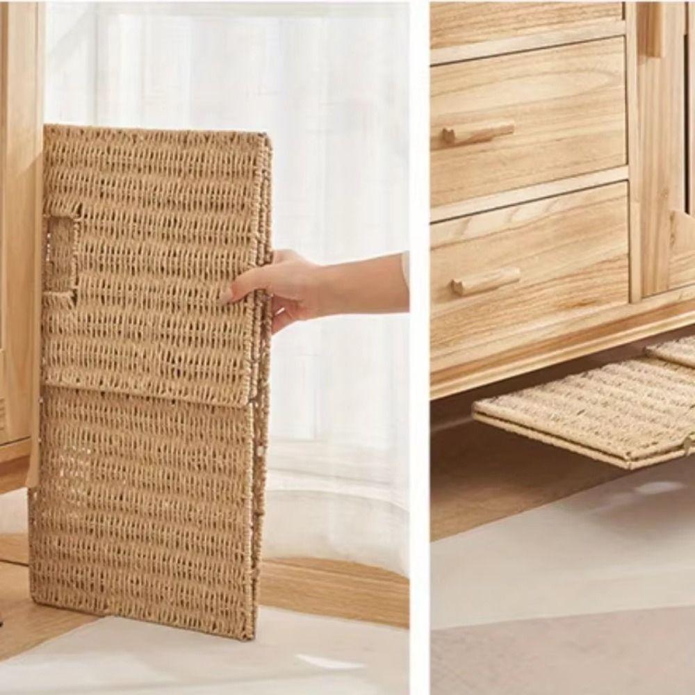 Hand Woven Foldable Storage Box Large Capacity Woven Storage Bin Imitation Rattan Basket Closet