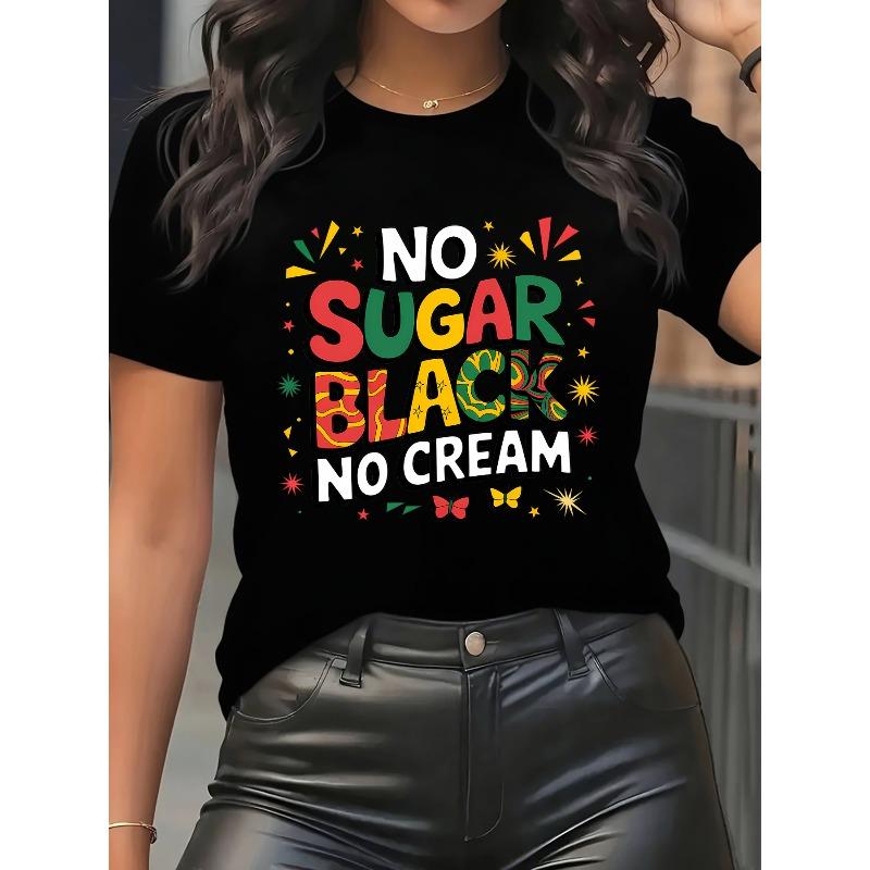 

T-Shirt - Casual Crew Neck Short Sleeve, Stretchy, Black with Colorful Print, Everyday Tshirt | Bold Print Shirt | Comfortable Fit S чёрный