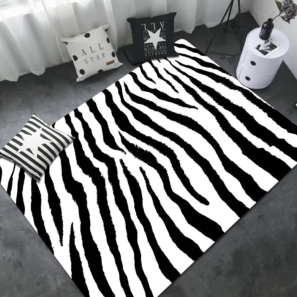 Black White Print Zebra Floor Mat INS Style Soft Bedroom Floor House Laundry Room Mat Anti-skid Bedside Area Rugs
