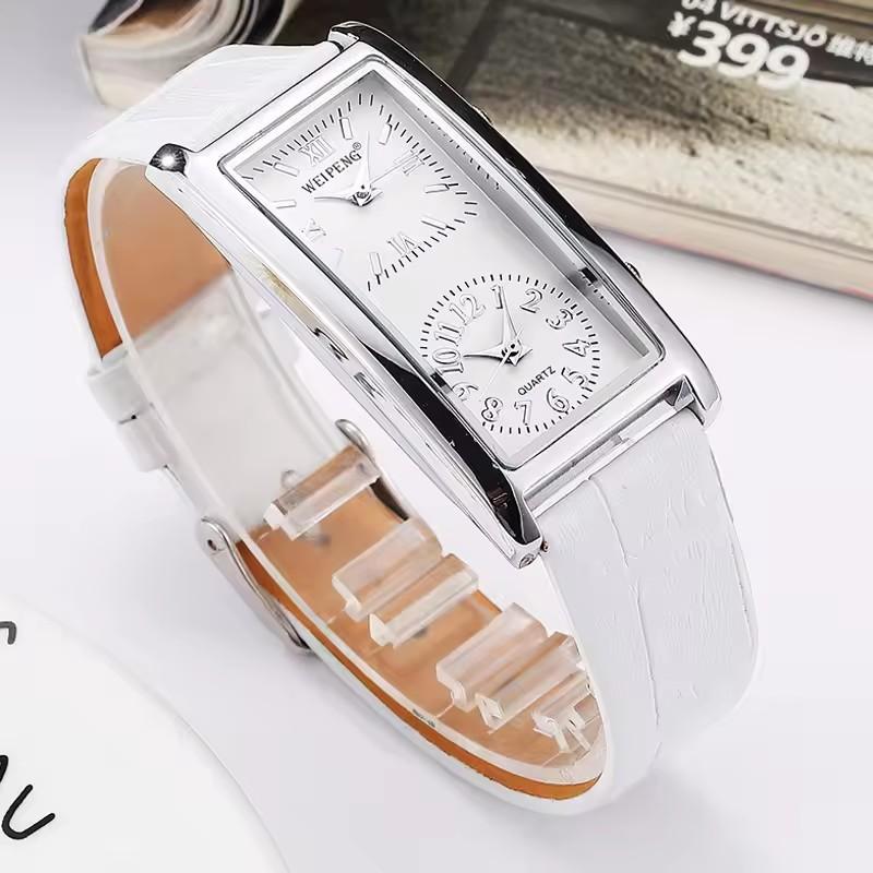 

Dual Time Zone Men s Women s Rectangle Wrist Watch Fashion Watch for Couples Quartz Watch білий