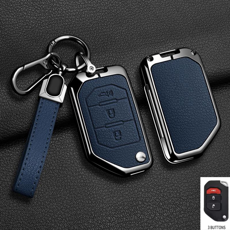 Zinc Alloy Leather Car Key Case Cover for Jeep Wrangler JL JLU Rubicon Gladiator JT Sahara JLU 2018 2019 2020 2021 2022 2023