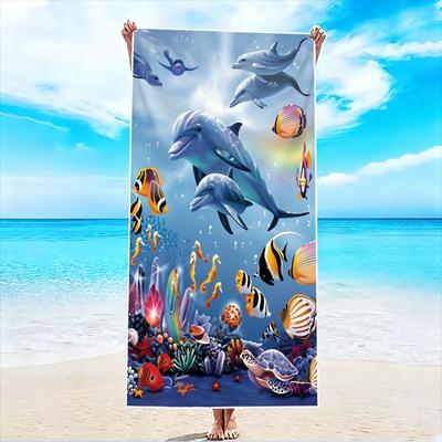 1Pc, Ocean Animal Print Absorbent Beach Towel, Super Absorbent Lightweight Beach Towel - Sand-Free Quick-Dry Towel, Soft Microfiber, Suitable for Vari