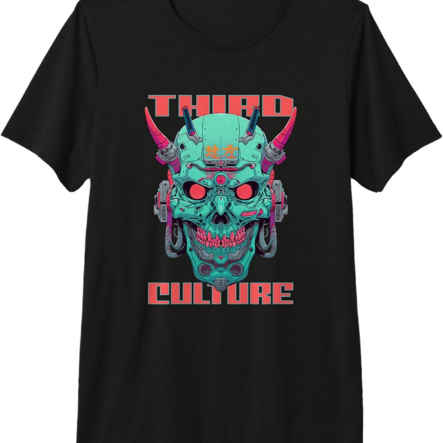 CYBERPUNK MACHINE SKULL SAMURAI MASK Premium T-Shirt S