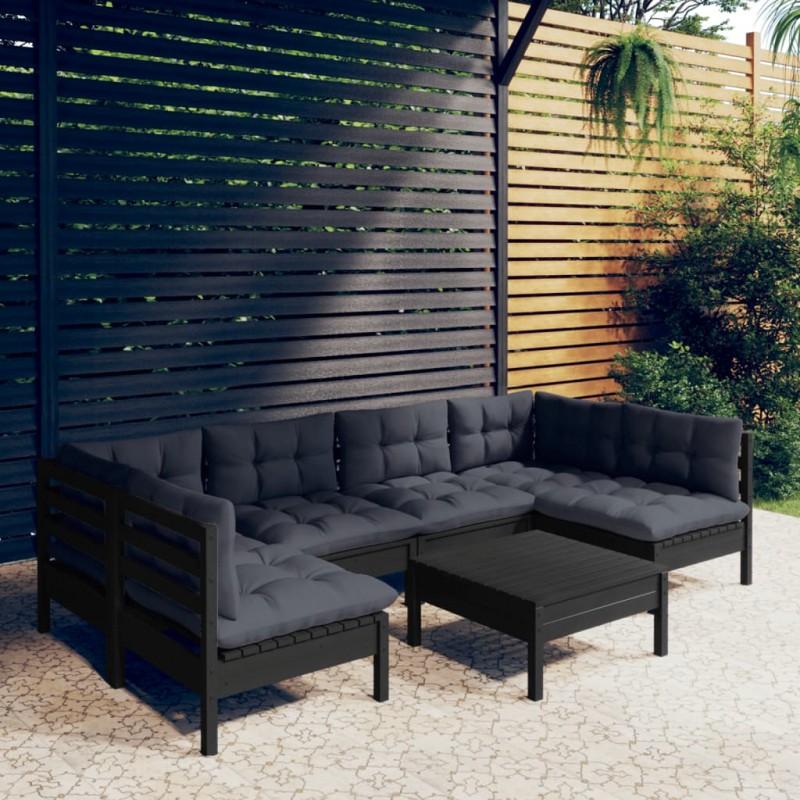Day and Night - Day and Night Garden Furniture 7 Pieces and Cushions Black Solid Pine Wood