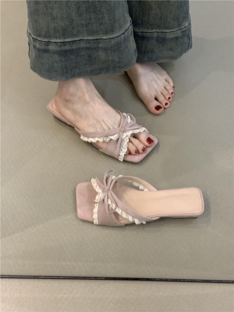

Gentle fairy cool slippers female summer 2025 French sweet with skirt bow open toe with sandals 35