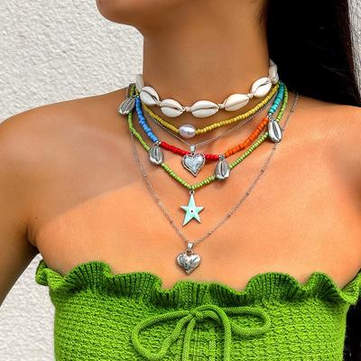 Collier de bijoux en perles de riz coquillage bohème collier pendentif amour style plage collier collier bijoux femmes