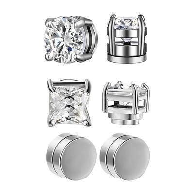 Pendientes de Clip Magnéticos Fuertes de Cristal para Hombres y Mujeres Pendientes Magnéticos Redondos de Circonita Punk Joyería Sin Perforación