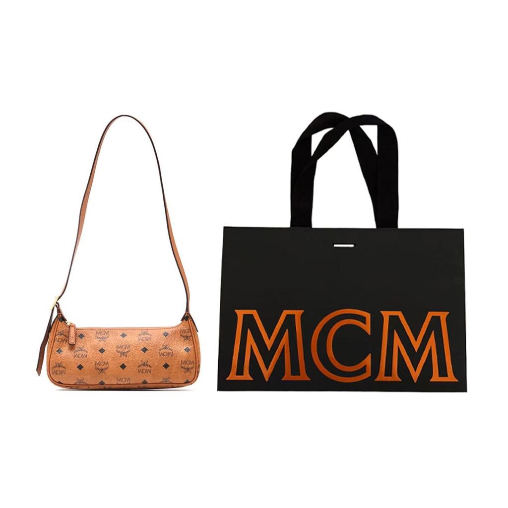 MCM Aren Visetos Monogram Canvas And Leather Shoulder Bag Small Women shoulder bag Brown Cognac MWSESTA02CO001