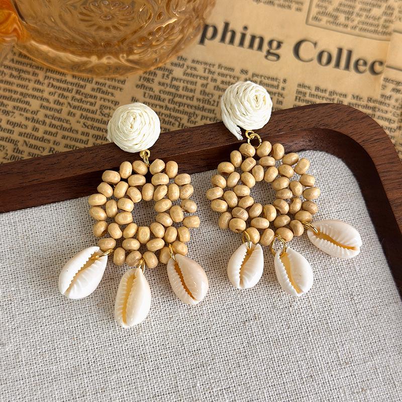 Богемные серьги ручной работы из плетеной соломы - Пляжная атмосфера