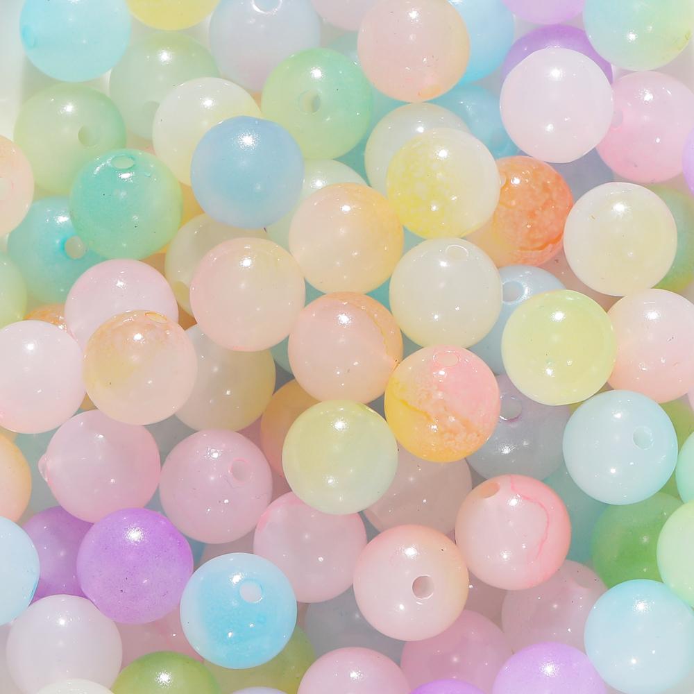 50Pcs 8/10mm Colorful Jelly Result Round Acrylic Beads Loose Spacer Beads for DIY Bracelet Necklace Jewelry Making Accessories