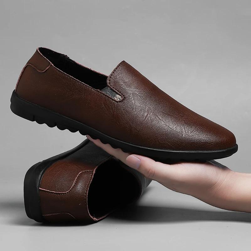 Leather Men Casual Shoes Luxury Brand Soft Italian Mens Loafers Moccasins Breathable Slip On Lazy Driving Shoes Plus Size 37-47