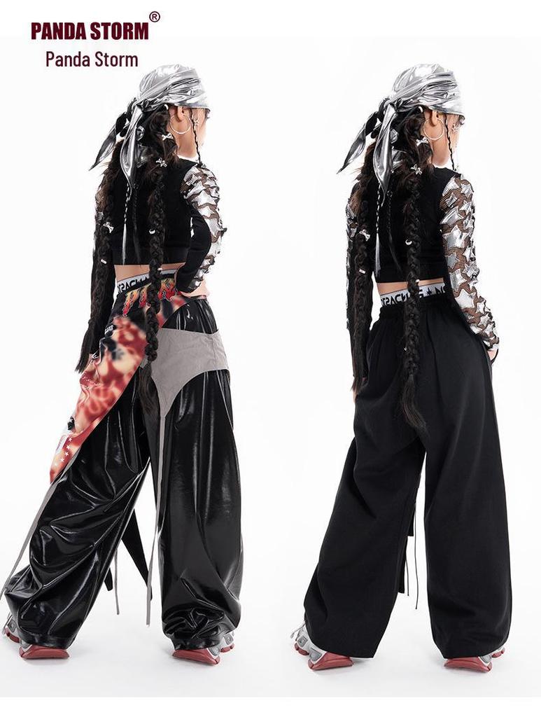 Girls' Jazzy Crop Long-Sleeve Top & Pants Set - Children's Street Dance Costume