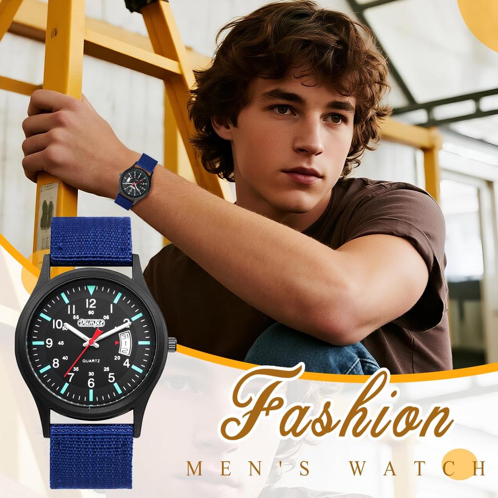 Military Watch with Nylon Luminous Analog Simple and Stylish Quartz Fashion Accessory Perfect Gift for and Day Men's Strap, Waterproof, Display,
