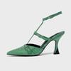 Fashion Green Narrow Band Brand Designer Sandals Women Fashion Pointed Toe Buckle T Strap High Heeled Sandals Elegant Banquet Dress Shoe