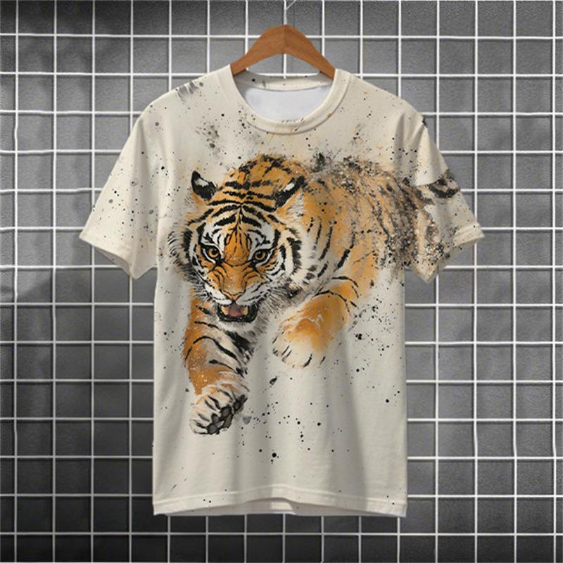 Fashion Tiger Pattern T Shirts For Men Summer Trendy Short Sleeve 3D Animal Printed T-shirts Cool Streetwear Oversized Tees Tops