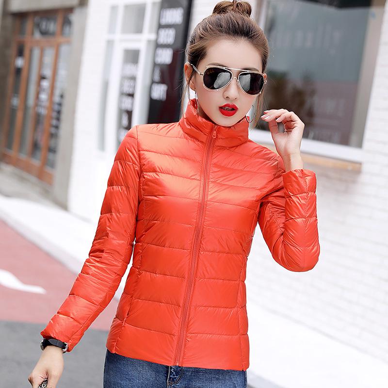 Female Warm Down Jacket Women's Light Down Jacket Short Slim Stand Collar Coat