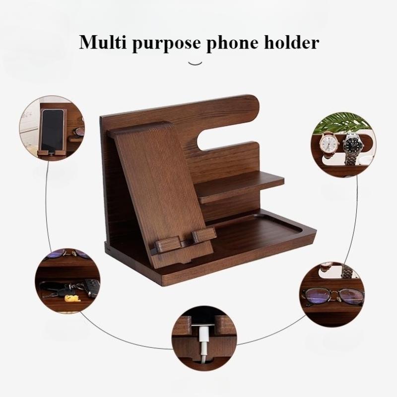Solid Wood Phone Stand Desktop Creative Storage Rack Multifunctional Hanging Watch Glasses Key Accessories