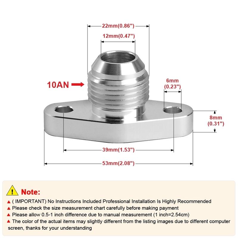 Turbo Oil Drain Flange AN10 Bolt Distance 38mm Fits MHI TD02~TD06 / IHI RHF4 RHB4 RHB5 KKK K03 K04 Bolts Silver