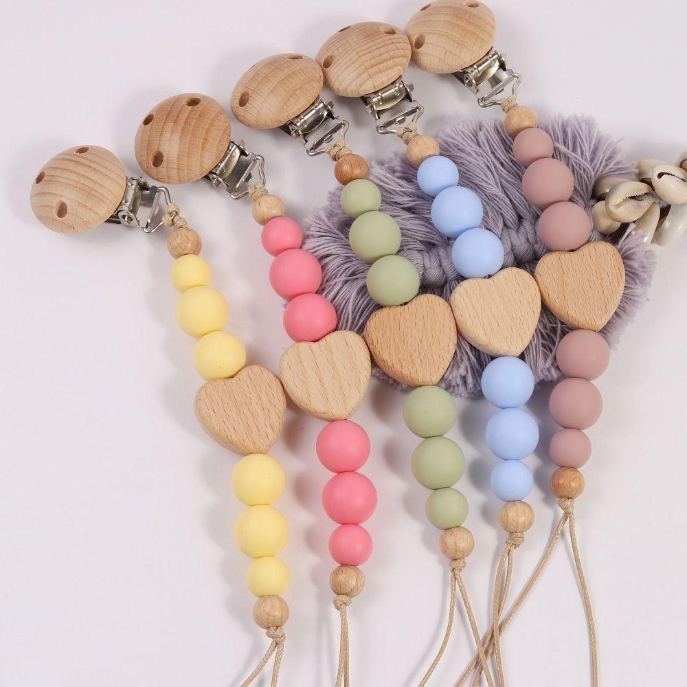 High Quality Silicone Baby Pacifier Clips Anti-drop Wooden Soother Clip Chain Gift Lightweight Teether Teething Toy Newborn