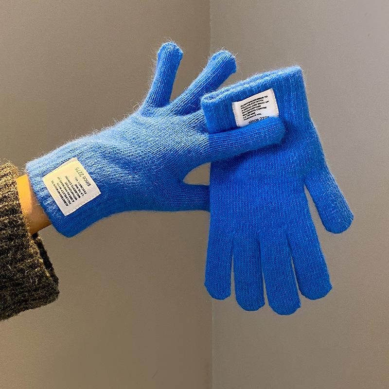 Women Gloves Knitted Solid Autumn Winter Hand Warm Thicken Short Wrist Female Full Fingered Mittens Winter Riding Skiing Mittens