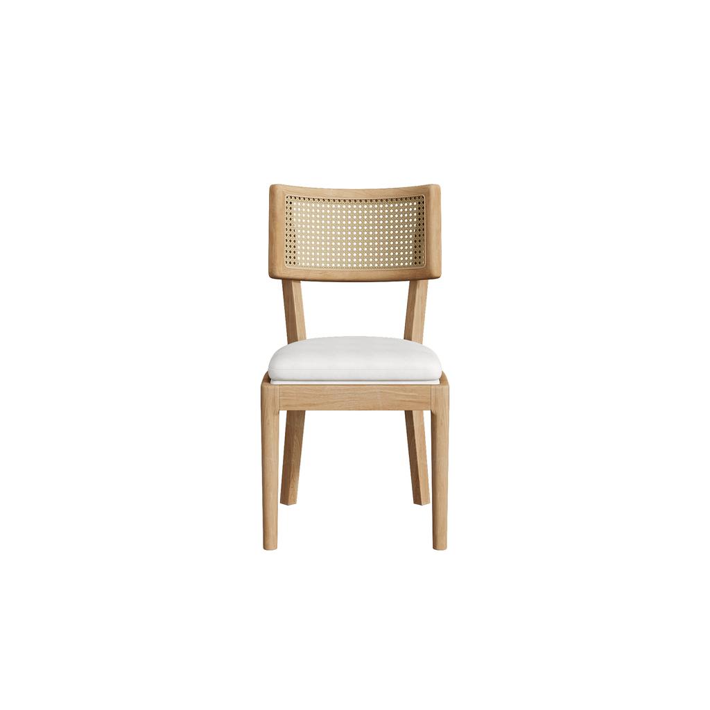 4 Dining Chairs Made of Solid Wood with Rattan Backrests, Comfortable and Breathable, Suitable for Dining Room, Cafés, Modern Style, Linen, Wood Color