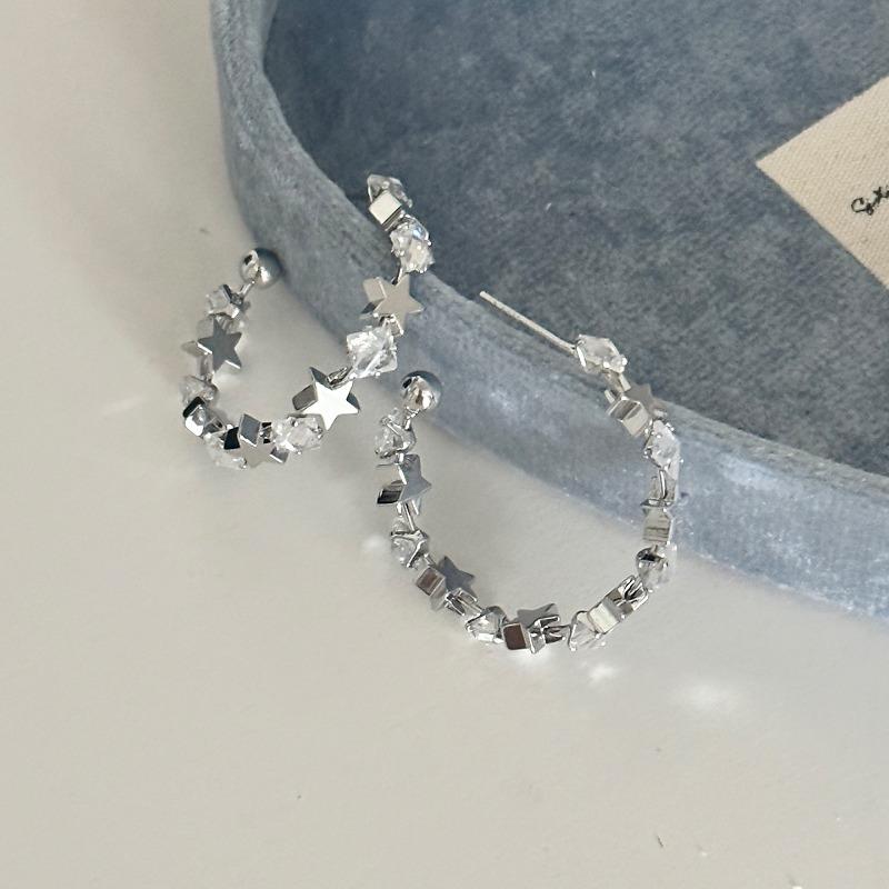 Silver needle super flash zircon star geometric C-shaped stud earrings simple earrings versatile earrings light luxury high-end earrings women