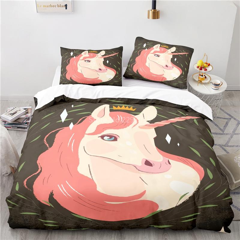 Cute Unicorn Pattern 3d Bedding Set Bed Linen 2/3pcs Blue Duvet Cover Set with Pillowcase Twin Full Queen King Size Home Textile