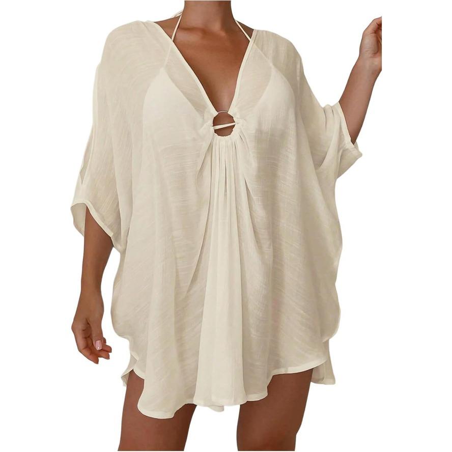 

YYFS женские модные повседневные летние весенние однотонные блузки и рубашки с рукавами 1/2 и v-образным вырезом с принтом Size: One Size абрикосовый