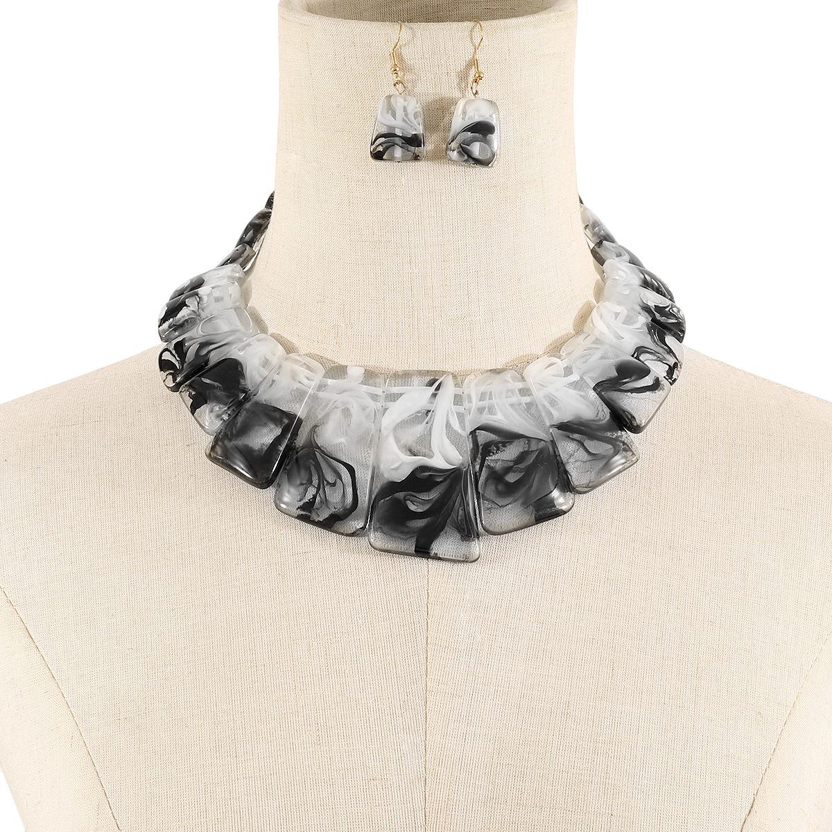 

Винтажная мода геометрические неправильные серьги ожерелье темпераментный преувеличенный набор украшений из ацетатной пластины