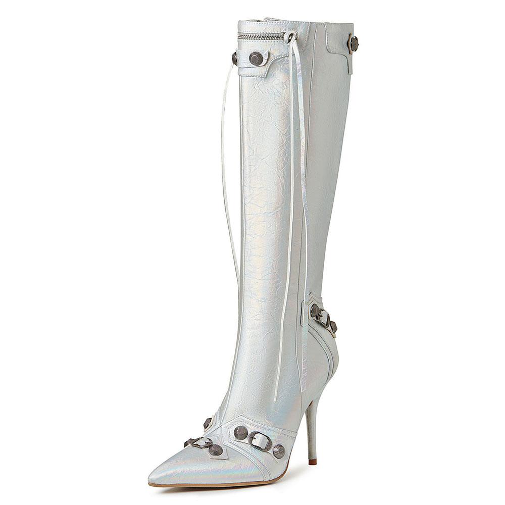 DoraTasia Stiletto Dámské Vysoké podpatky Vysoké Kozačky Špičatá Špice Zadní Zip Střapec Matel Nýt Módní Kozačky Street Knapkové boty