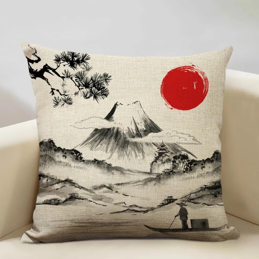 Japan Mount Fuji Ukiyo-e Retro Cushion Cover Sofa Pillowcase Home Decor Throw Pillow Case 45x45cm