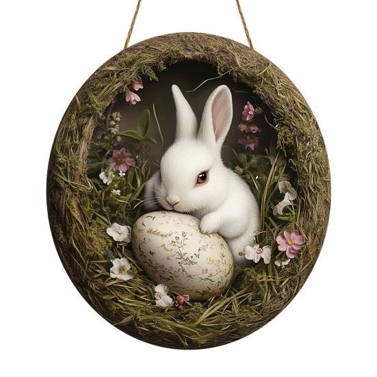 Easter Bunny Sign for Front Door Wooden Farmhouse Indoor Fireplace Window Hanging Wreaths Welcome Banner Decoration for Home Garden Fence