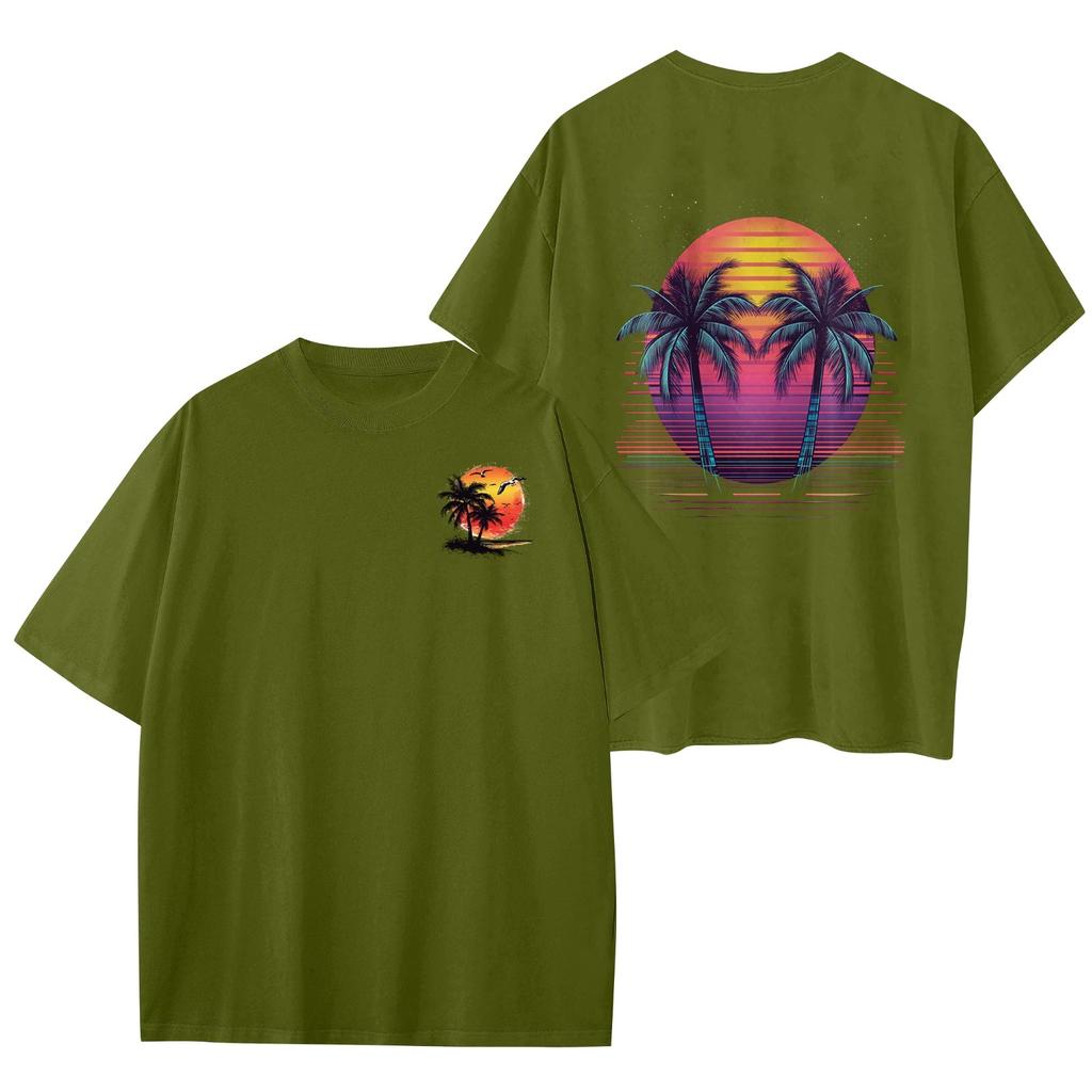 Women's Round Neck Fashionable Loose Hawaiian Print Short Sleeves