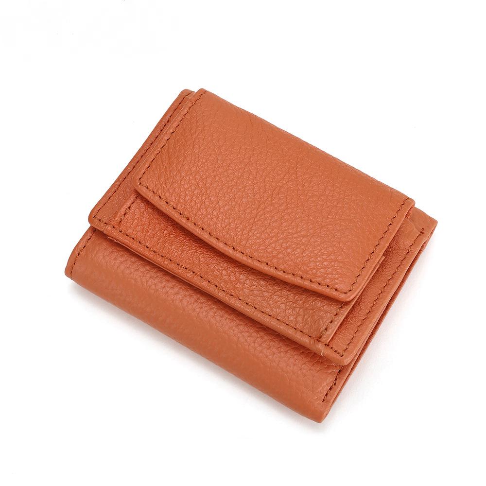 Damen-Geldbörse aus einfarbigem Leder mit kurzer Oberschicht aus Leder mit mehreren Kartentaschen und Schnalle, kleine Geldbörse mit Kartenhalter