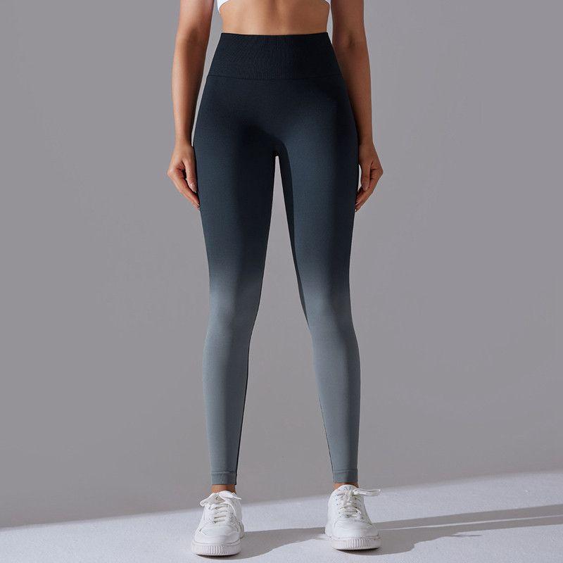 

Ys6620 Color Discount Cross-Border Fashion Seamless Knitting Yoga Pants Candy Gradient Fitness Pants High Waist Workout Pants Black Gray M