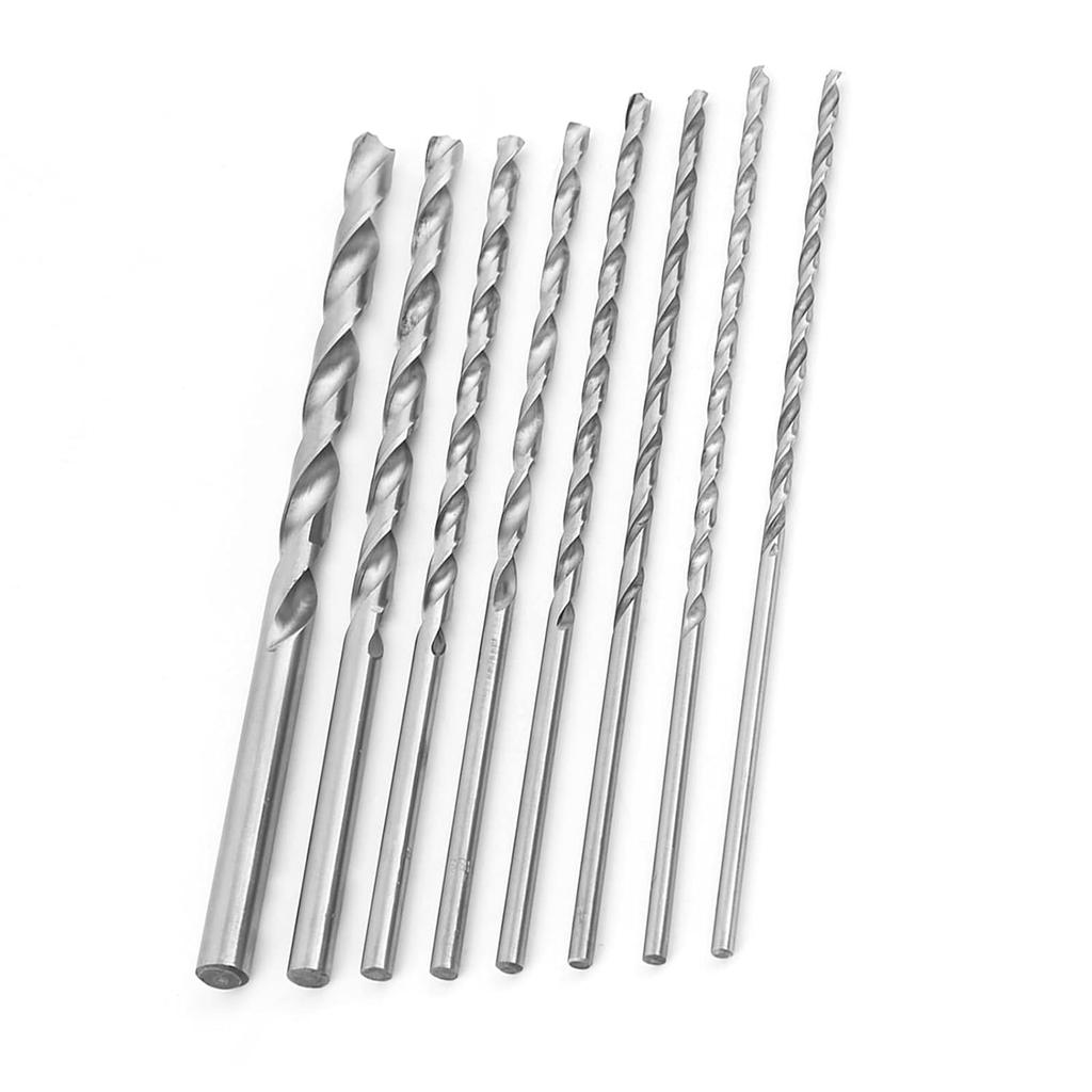 8PCS Extra Long HIGHSPEED Steel Drill BITS for Wood and Metal