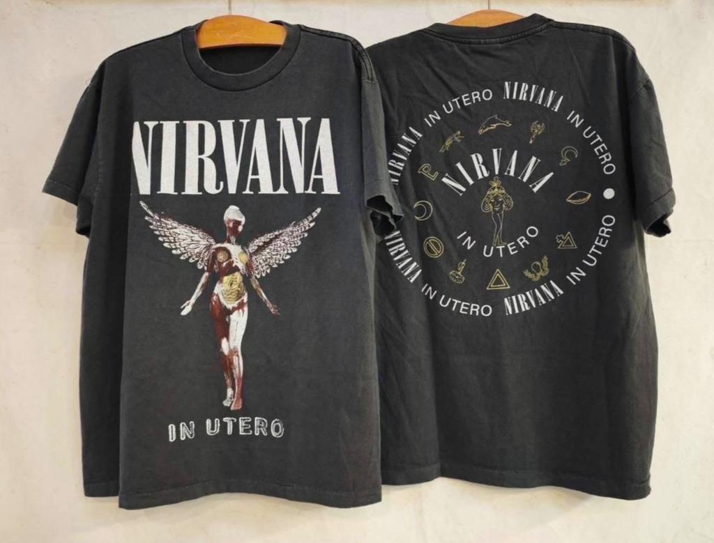 Vintage Nirvana In Utero 90s Band Black Size L Single Stitch T-Shirt REPRINT