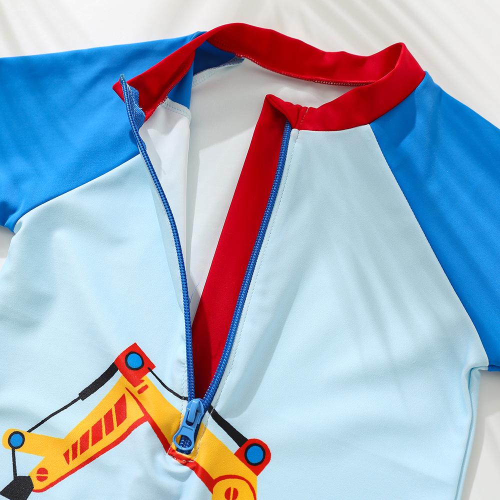 2026 Boys' One-Piece Swimsuit: Quick-Dry Boxer with Cartoon Design for 9-12M to 1-7Y, Sun Protective Swimwear