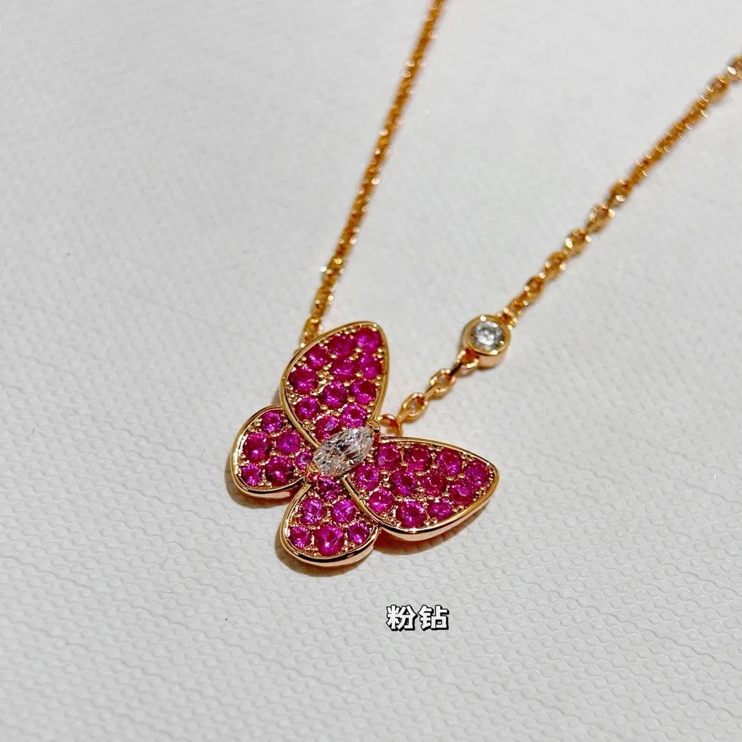 

Musla Designer Hot Sale Vintage Women s Necklace Luxury Jewelry For Women 925 Silver Butterfly Shape Pendant Chain Necklaces розовый