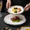Round Ceramic Steak Plate with Stone Pattern and Gold and Silver Edge Western Restaurant Kitchen Dessert Fruit Plate Tableware