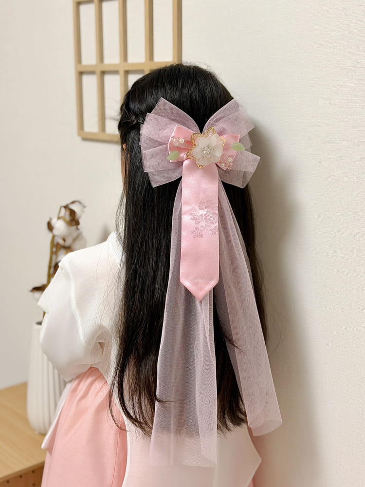 Korean Traditional Holiday Baessi Ribbon Long Tail Hanbok Claw Clip