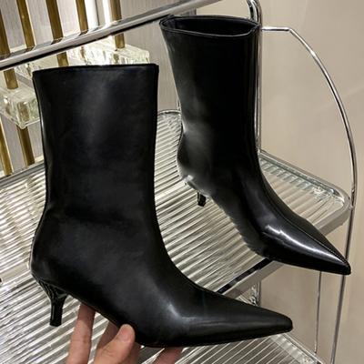 Women Chelsea High Heels Ankle Boots Pointed Toe Shoes 2025 Winter Trend New Motorcycle Leather Shoes Fashion Pumps Botas Mujer