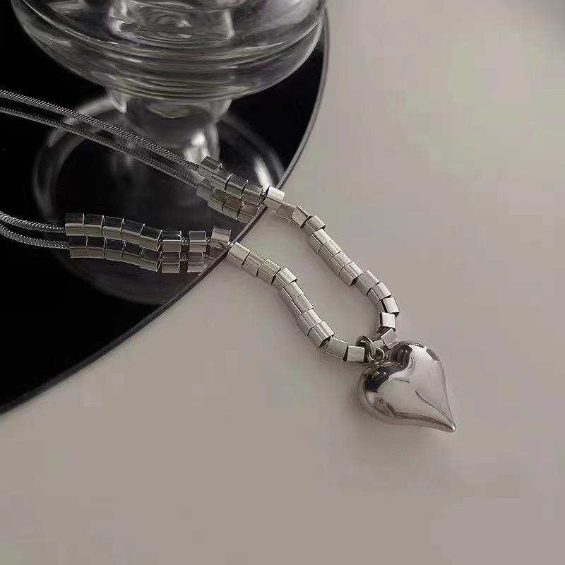 Cold wind niche square splicing pendant titanium steel necklace men's and women's high-end sweater chain tide stacking wear