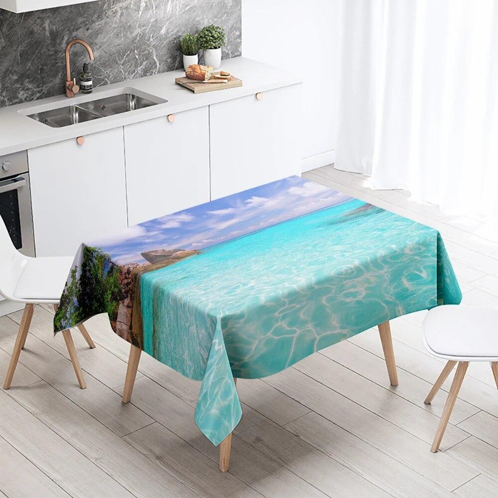 Beach Tablecloth Seaside Scenery  Anti-fouling Waterproof Rectangular Kitchen Dining Table Home Decoration