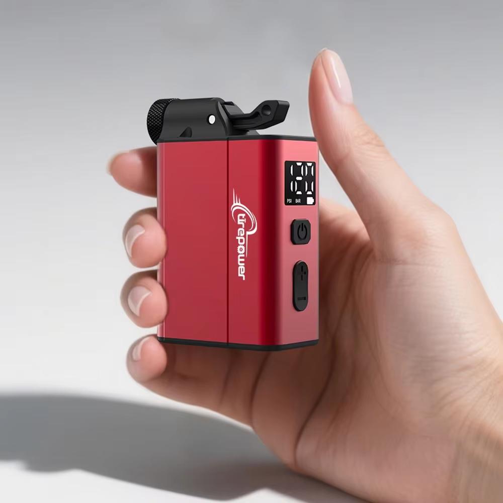 Electric Bicycle Pump Fast Charge Air Pump 120 PSI Portable Bike Tire cordless inflator with Dual 480mAh Battery with Display E1-MINI-G-Red