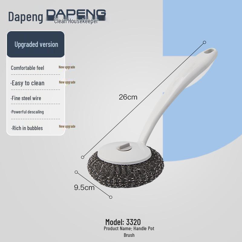 Long-Handled Non-Scratch Steel Wire Dish Brush with Plastic Handle - New Model