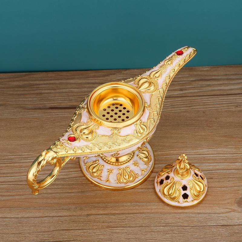 European Genie Lamp Incense Burner: Luxury Vintage Metal Decor for Aromatherapy and Home Ambiance.