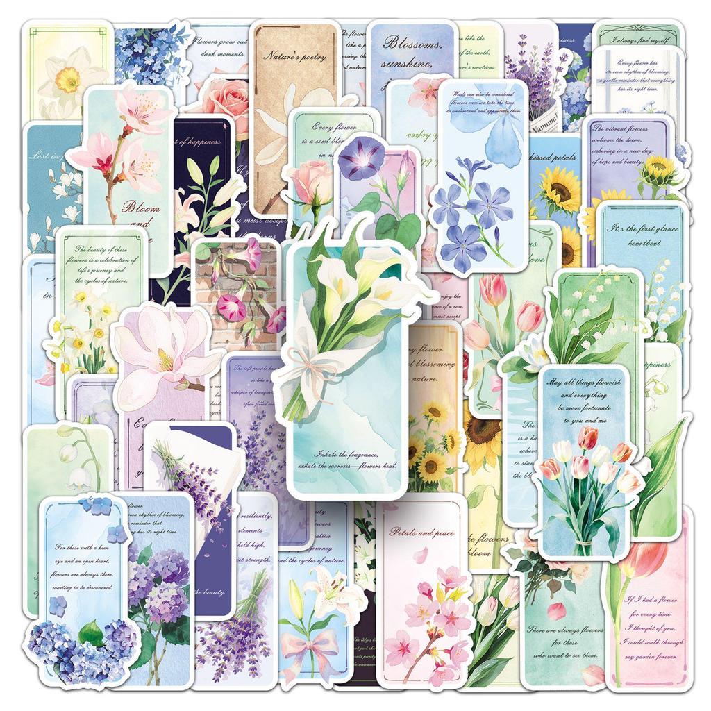 51pcs Floral Doodle Bookmark Stickers - English Labels for Decoration & Journals